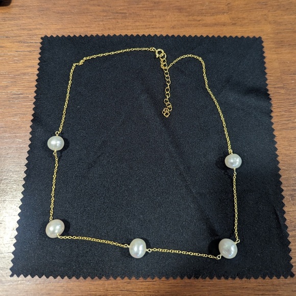 Pearl Station Necklace in Gold Plated Sterling Silver - Picture 5 of 6